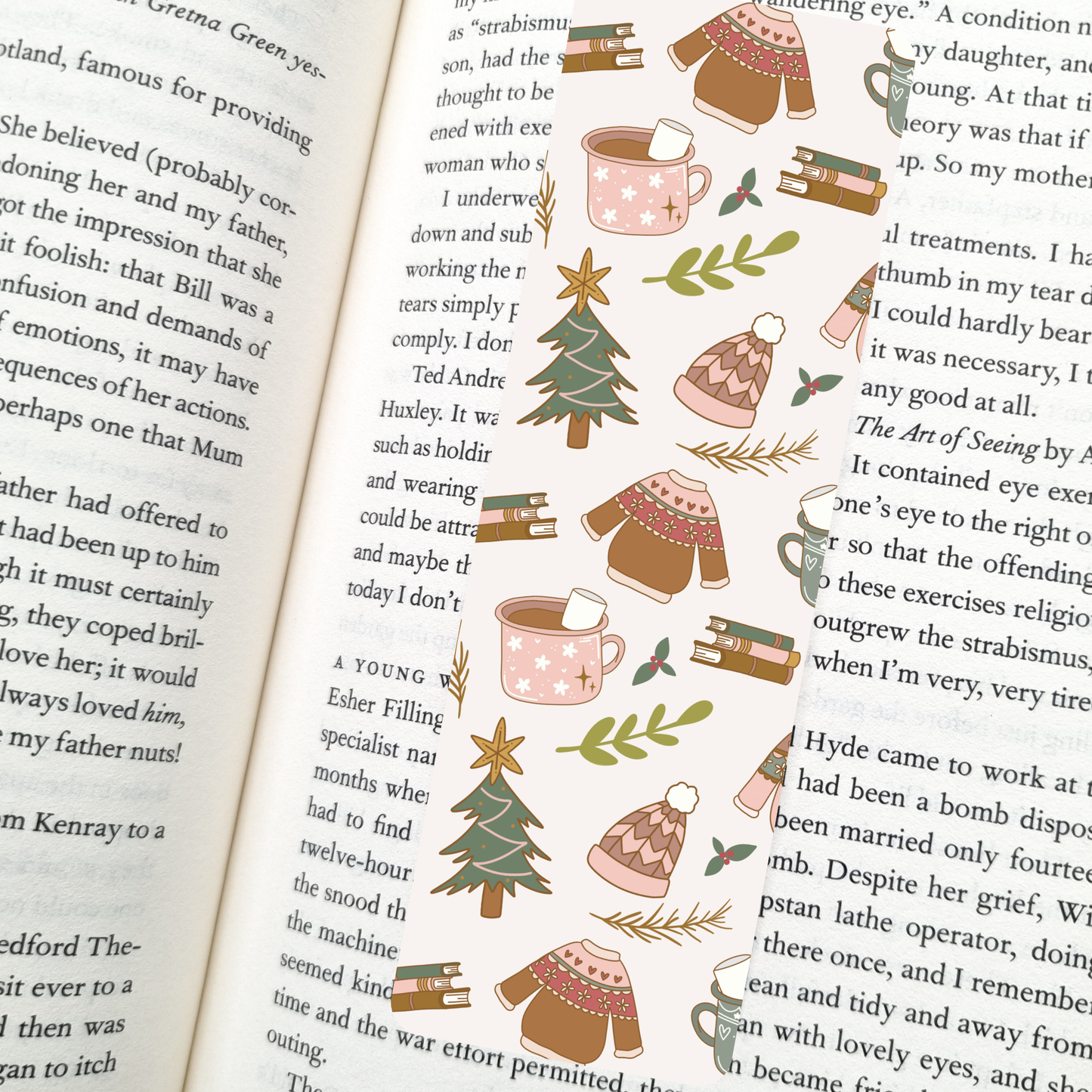 Holiday Sweaters & Cocoa Bookmark | Soft Matte Laminated 