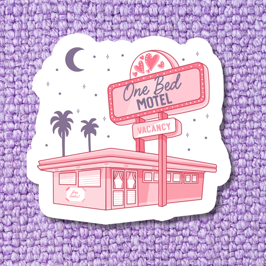 'One Bed Motel' Purple Writing Waterproof Vinyl Sticker