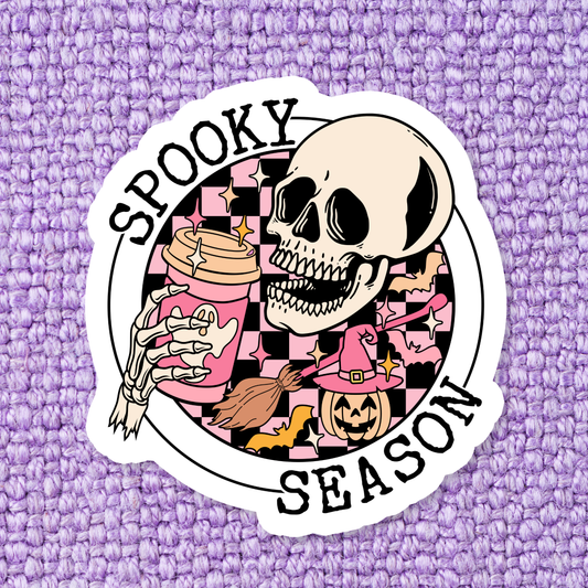 'Spooky Season Skeleton' Waterproof Vinyl Sticker