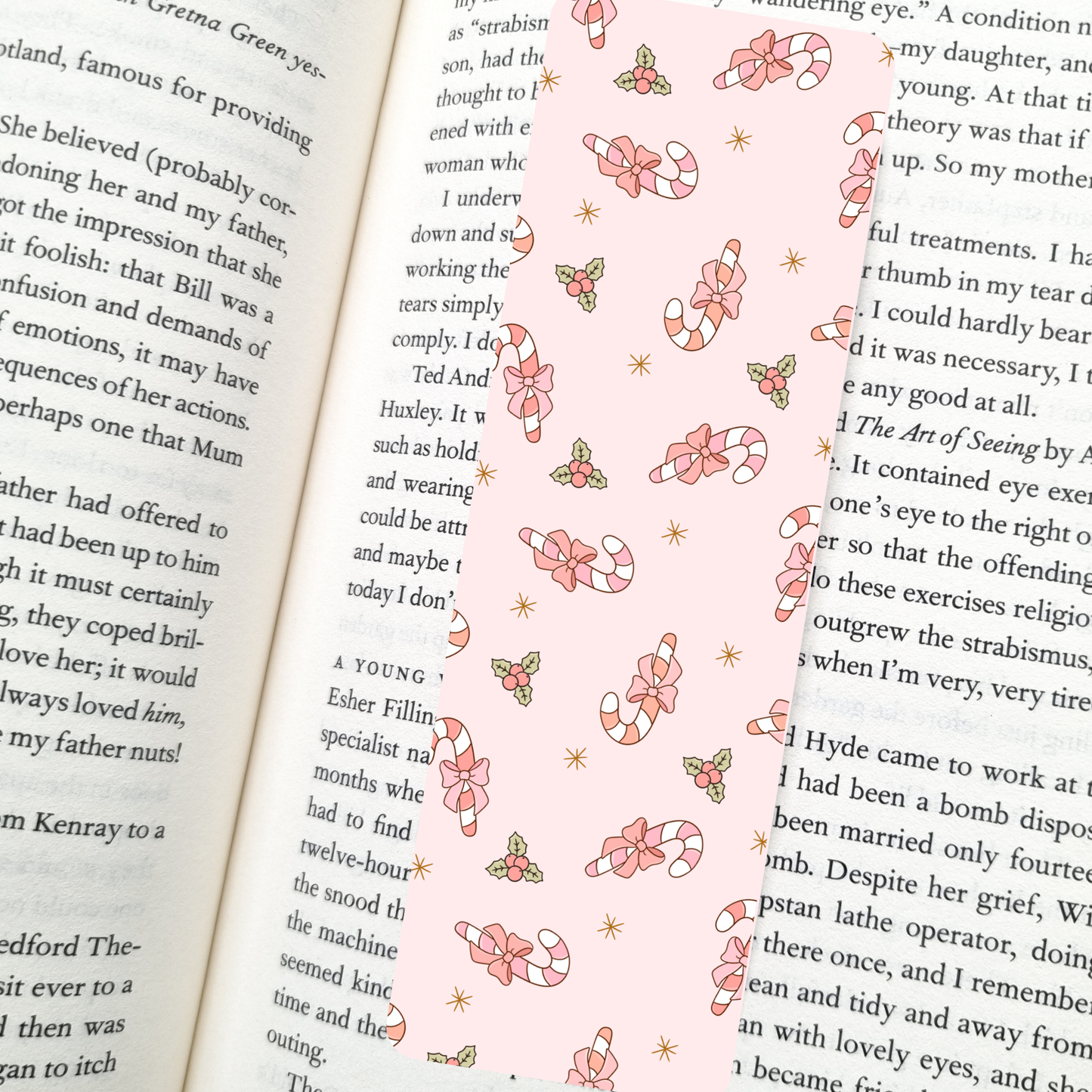 Coquette Candy Canes Bookmark | Soft Matte Laminated 