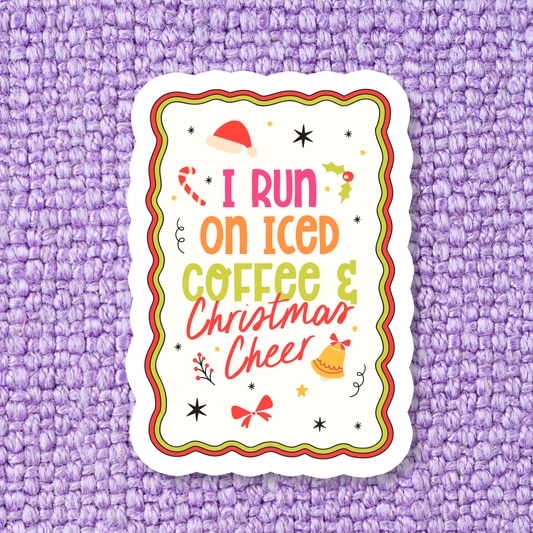 I Run On Iced Coffee & Christmas Cheer Waterproof Vinyl Sticker