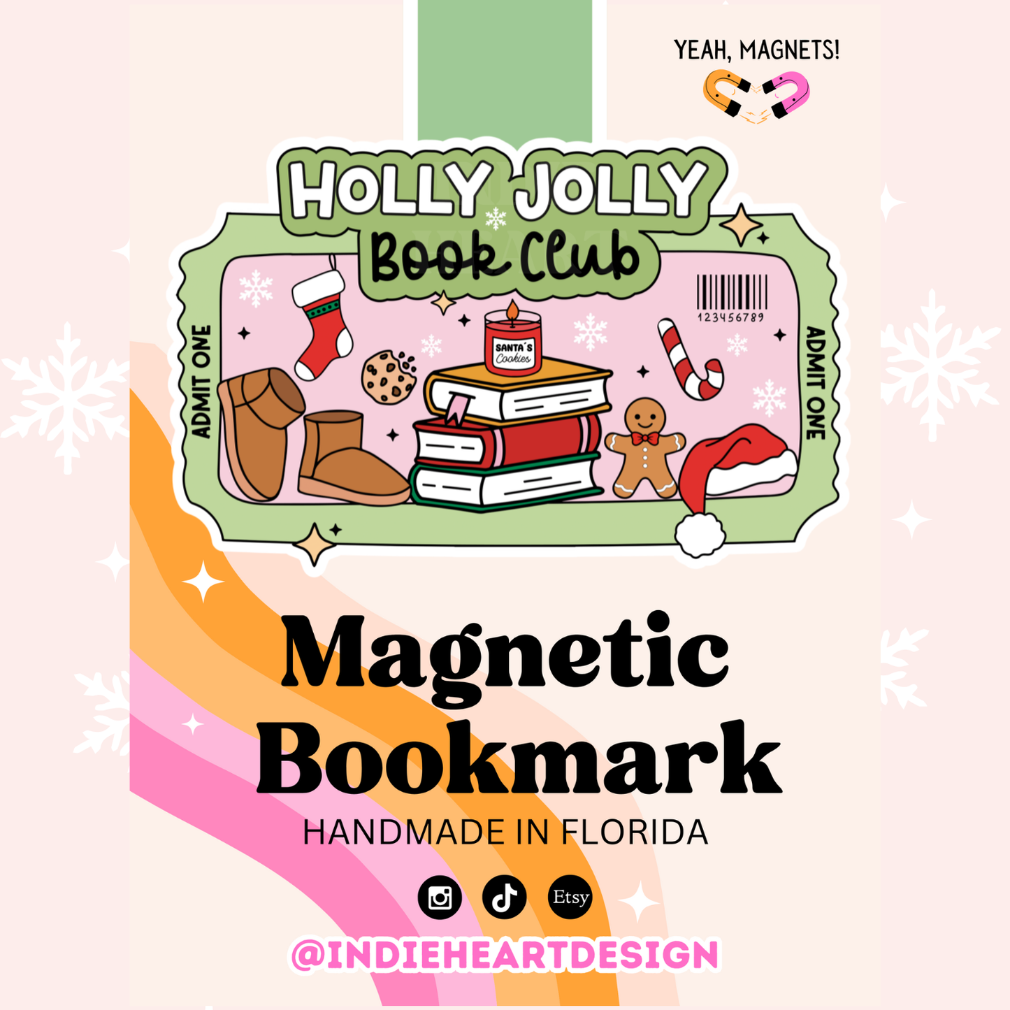 Holly Jolly Book Club Ticket Magnetic Bookmark  